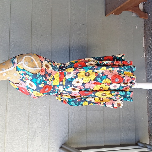 Modcloth Ixia 60's Colorful Floral Dress Size Small Made In USA Retro - Picture 7 of 10